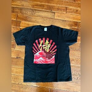 Japan Samurai Graphic T-Shirt Short Sleeves Unisex Black Size L